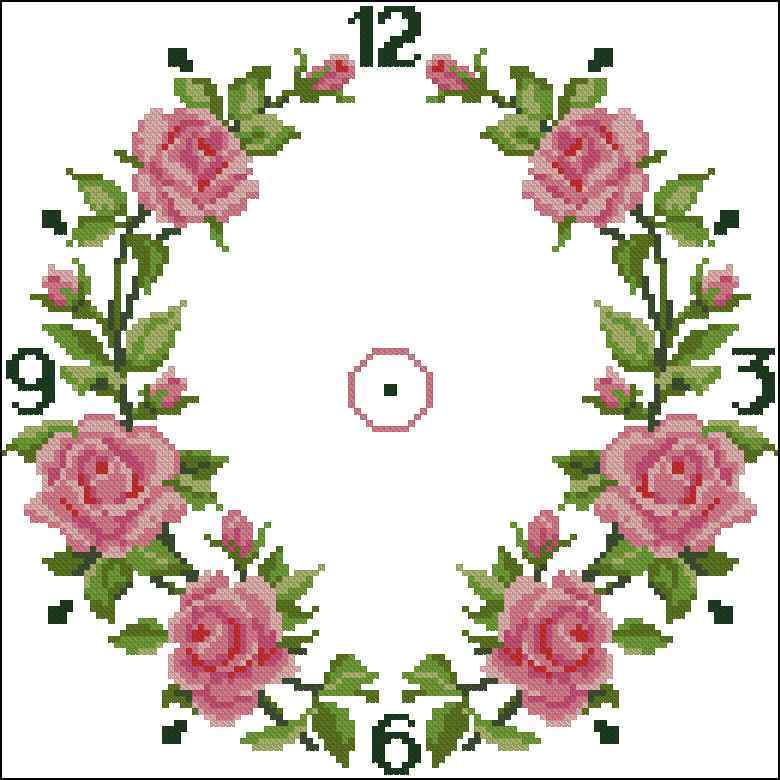 Схема вышивки крестом "Classical Clock With Rose"