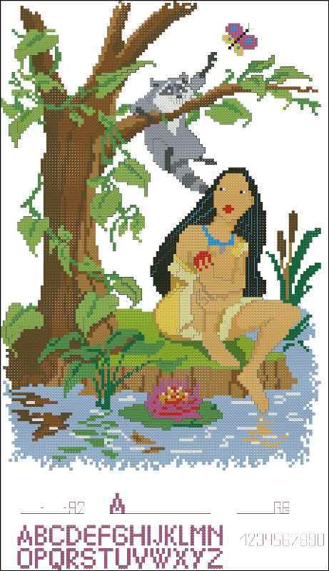 Схема вышивки крестом "Pocahontas Birthsampler"