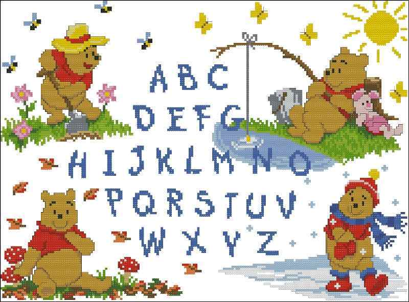 Схема вышивки крестом "Pooh Alphabet Sampler"